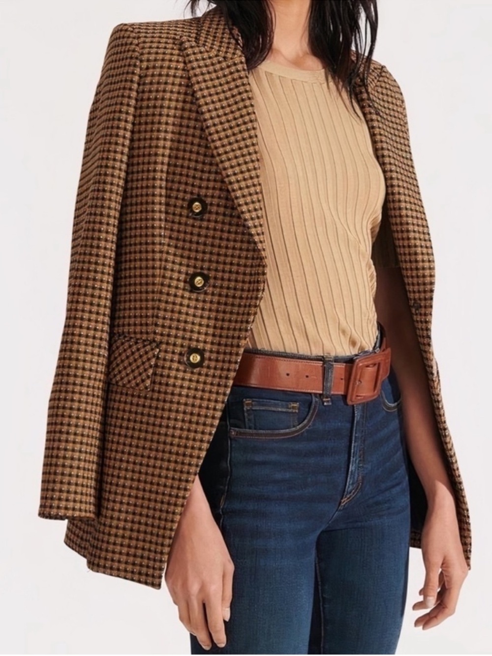 VERONICA BEARD | Fortuna Dickey Blazer Jacket Houndstooth Plaid Brown Size 8